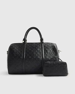 Black Embossed Monogram Barrel Bag Bundle