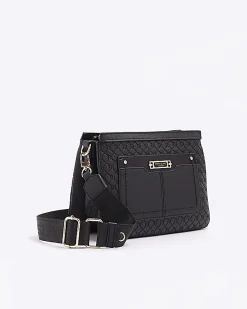 Black embossed monogram cross body bag