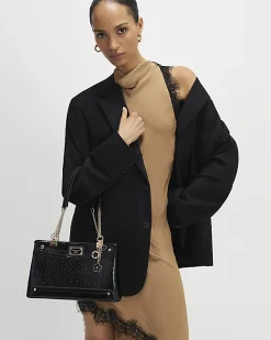 Black Embossed Monogram Chain Shoulder Bag