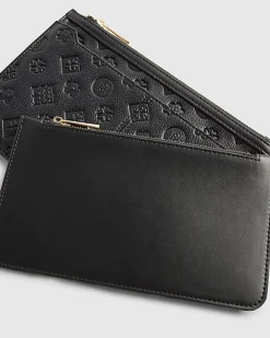 Black Embossed Monogram Travel Wallet