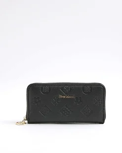 Black Embossed Monogram Zip Around Purse