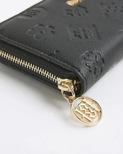 Black Embossed Monogram Zip Around Purse