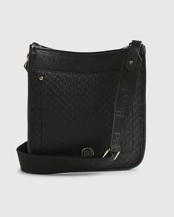 Black Embossed Pocket Messenger Bag