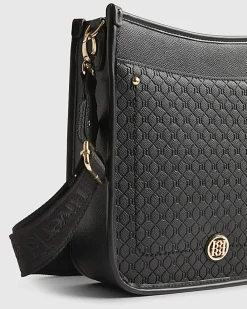 Black Embossed Pocket Messenger Bag
