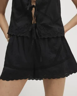 Black Embroidered Shorts