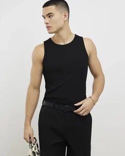 Black Essential Muscle Fit Rib Stretch Vest