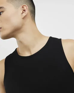 Black Essential Muscle Fit Rib Stretch Vest