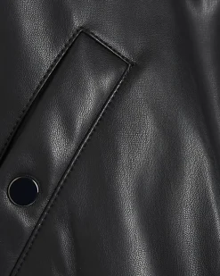 Black Faux Leather Bomber Jacket