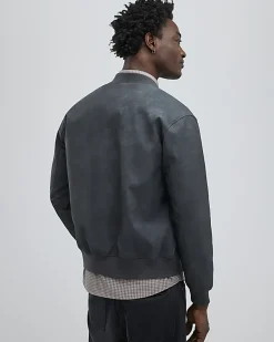 Black Faux Leather Bomber Jacket