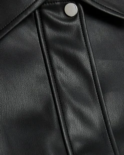 Black Faux Leather Bubble Hem Bomber Jacket