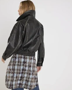 Black Faux Leather Double Breasted Jacket