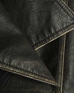 Black Faux Leather Double Breasted Jacket