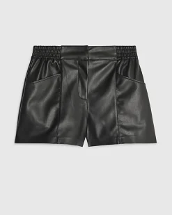 Black Faux Leather Elasticated Shorts