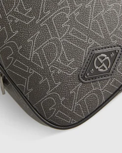 Black Faux Leather Monogram Cross Body Bag