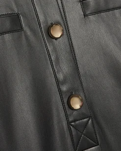 Black Faux Leather Pocket Detail Shirt Dress