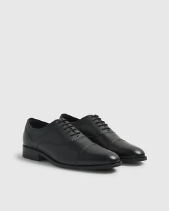 Black Faux Leather Textured Lace Up Shoes
