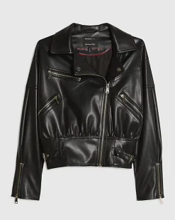 Black Faux Leather Waisted Biker Jacket