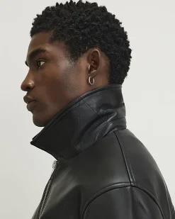Black Faux Leather Zip Jacket