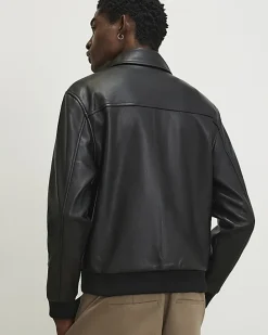 Black Faux Leather Zip Jacket