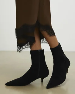 Black Faux Suede Pointed Toe Sock Boots