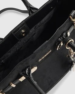 Black Faux Suede Soft Lock Front Tote Bag