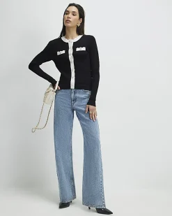 Black Fitted Tipped Neat Cardigan