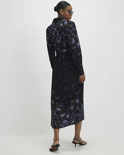 Black Floral Midi Shirt Dress