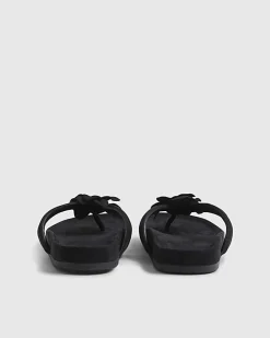 Black Flower Toe Thong Flat Sandals