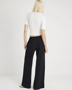 Black Frilled Trim Wide Leg Joggers