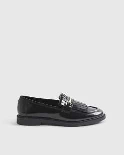 Black Fringe Patent Loafers