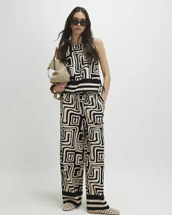 Black Geometric Print Linen Tank Top