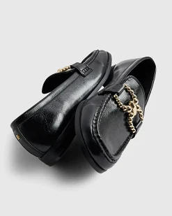 Black Gold Buckle Loafers