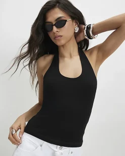 Black Halter Neck Tank Top