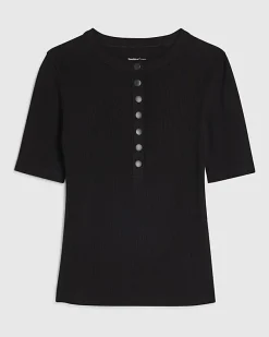 Black Henley Rib Top