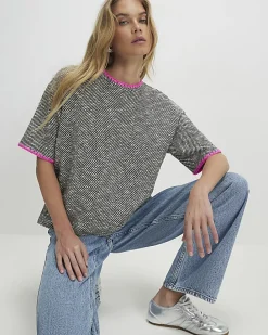 Black Herringbone Whipstitch T-Shirt