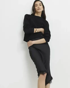 Black Hybrid Satin Jumper Maxi Dress