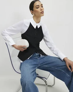 Black Hybrid Waistcoat Detail Shirt