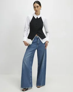Black Hybrid Waistcoat Detail Shirt