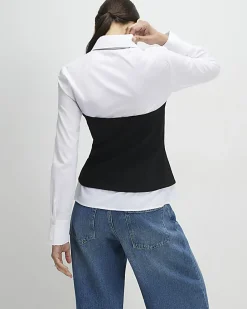 Black Hybrid Waistcoat Detail Shirt