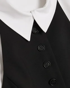 Black Hybrid Waistcoat Detail Shirt