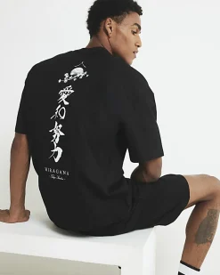 Black Japanese graphic T-Shirt and Shorts Set