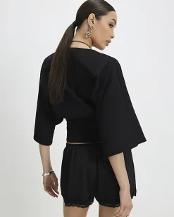 Black Kimono Sleeve Jersey T-shirt