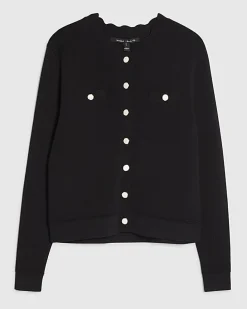 Black Knit Fitted Scallop Trim Cardigan