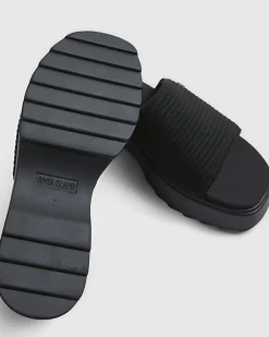 Black Knitted Mule Flatform Sandals