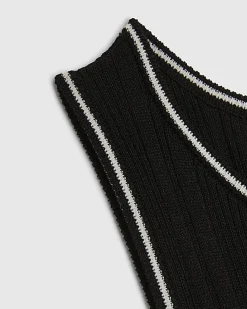 Black Knitted Racer Neck Ribbed Midi Dress