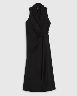 Black Knot Front Wrap Midi Dress