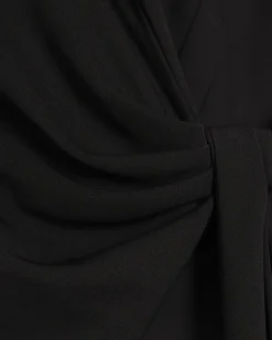 Black Knot Front Wrap Midi Dress
