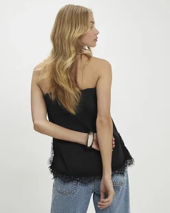 Black Lace Trim Bandeau Tunic Top