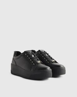 Black Lace Up Flatform Trainers