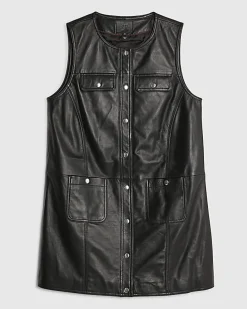 Black Leather Pinafore Mini Dress